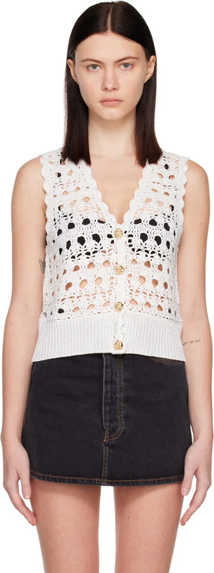 GANNI White Scalloped Cardigan