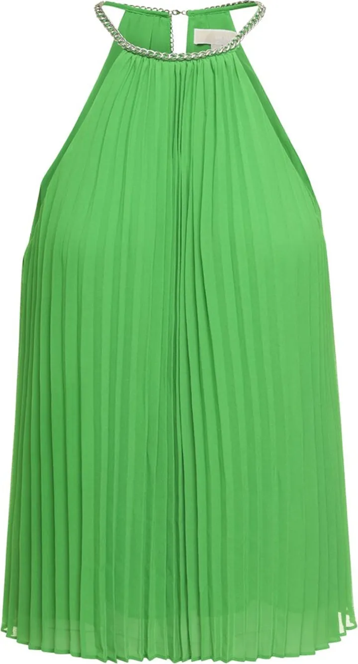 Green Chain Halterneck Pleated Satin Top Woman M Michael Kors