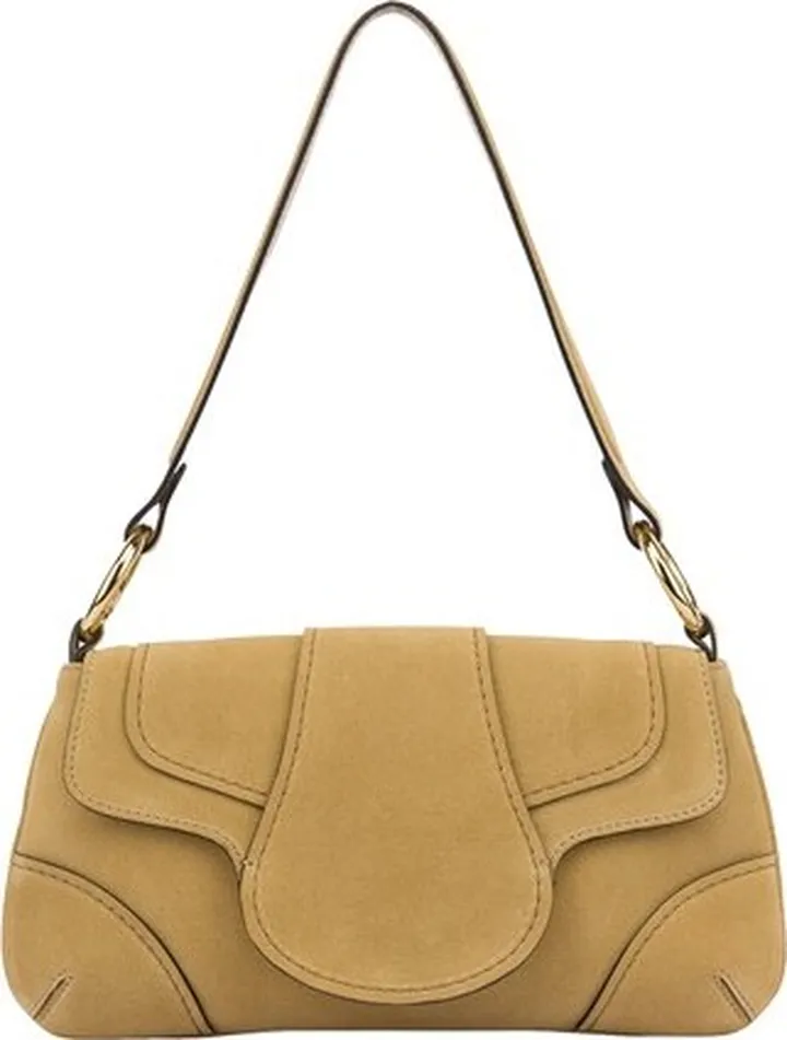 Suede shoulder bag with Contrast Stitching