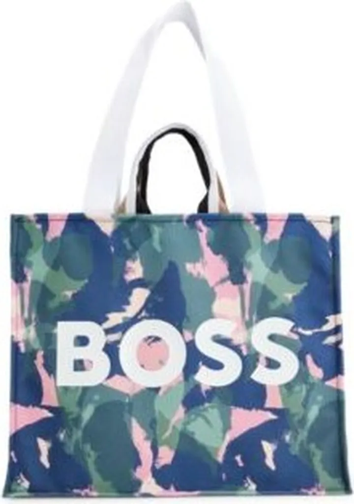 Structured-canvas tote bag with seasonal print and logo