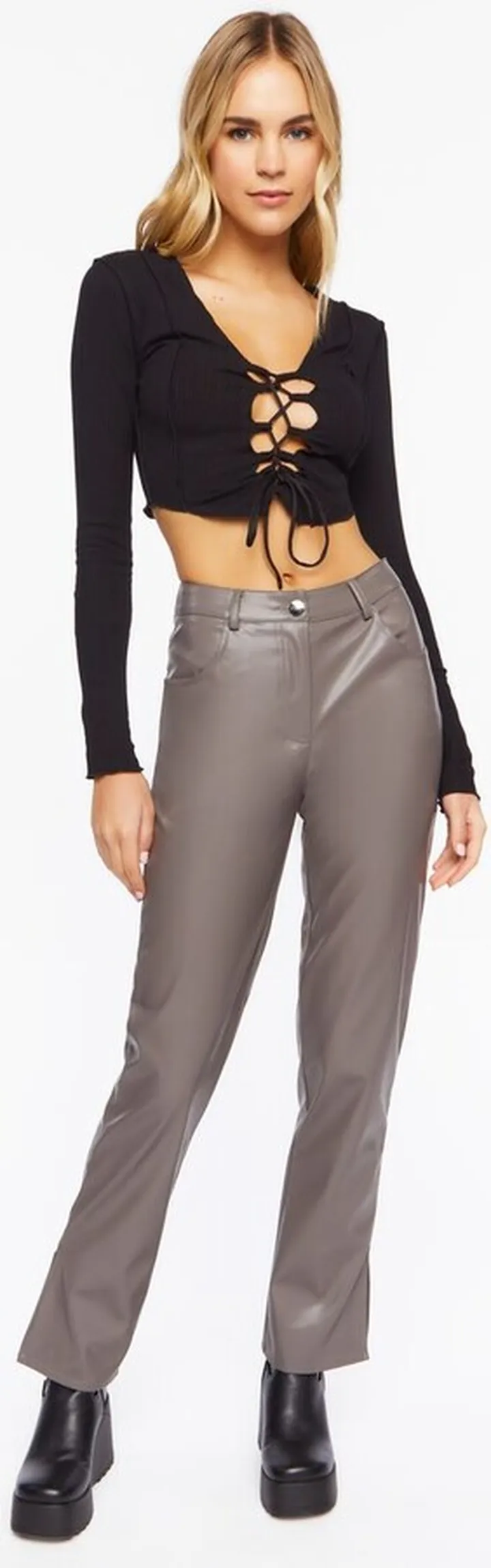 Faux Leather Straight-Leg Pants
