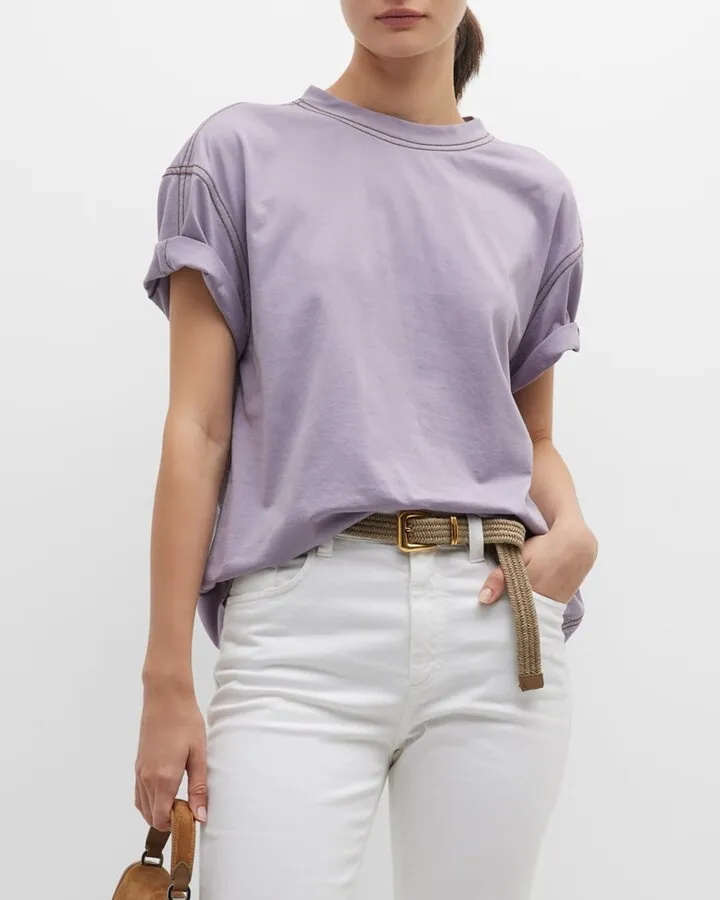 Monili Trim Stitching Short-Sleeve T-Shirt