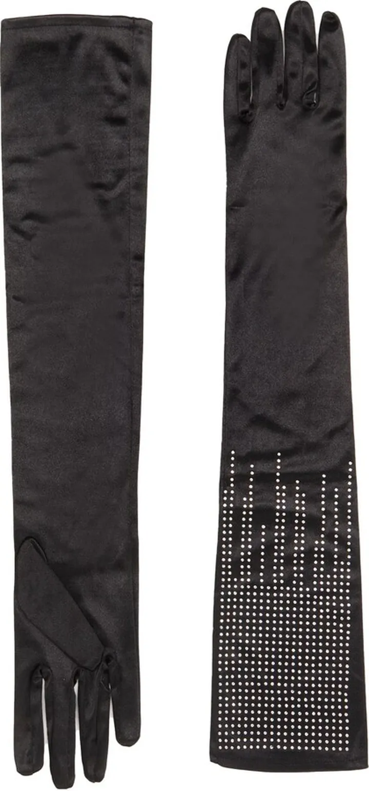 Satin & Rhinestones Gloves Gloves Black