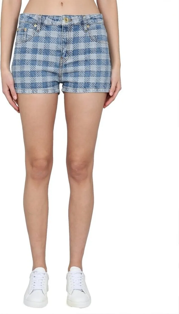 AMI Check Patterned Denim Shorts