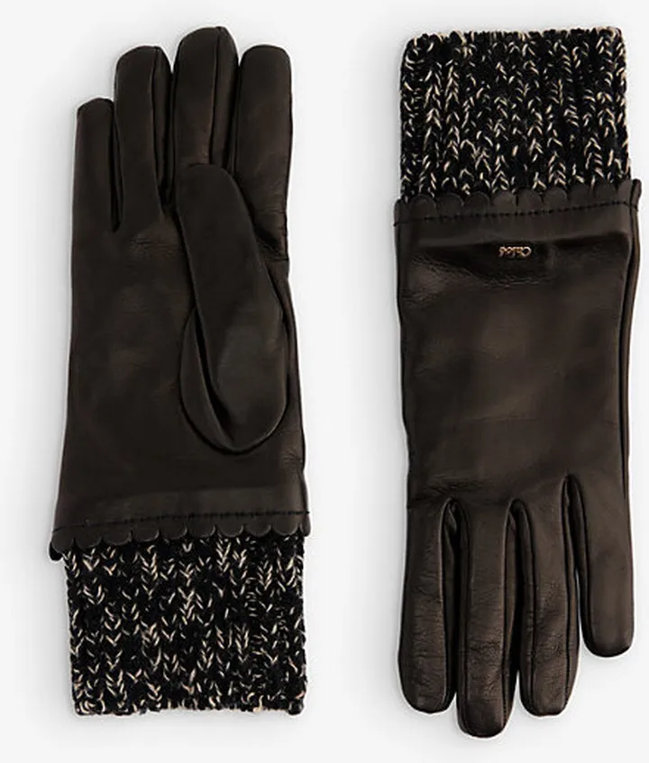 Black Brand-plaque Wool and Leather Gloves