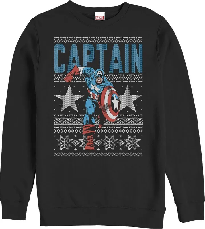 Men's Marvel Ugly Christmas Captain America Star Sweatshirt - Black - 2X Large