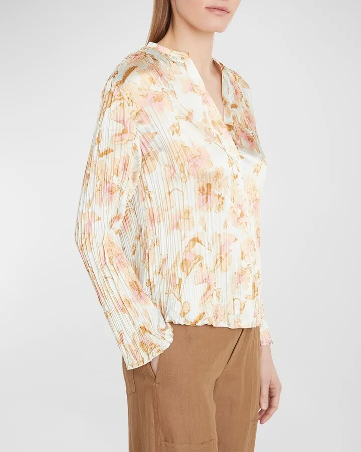 Flora Long-Sleeve Crushed Satin Blouse