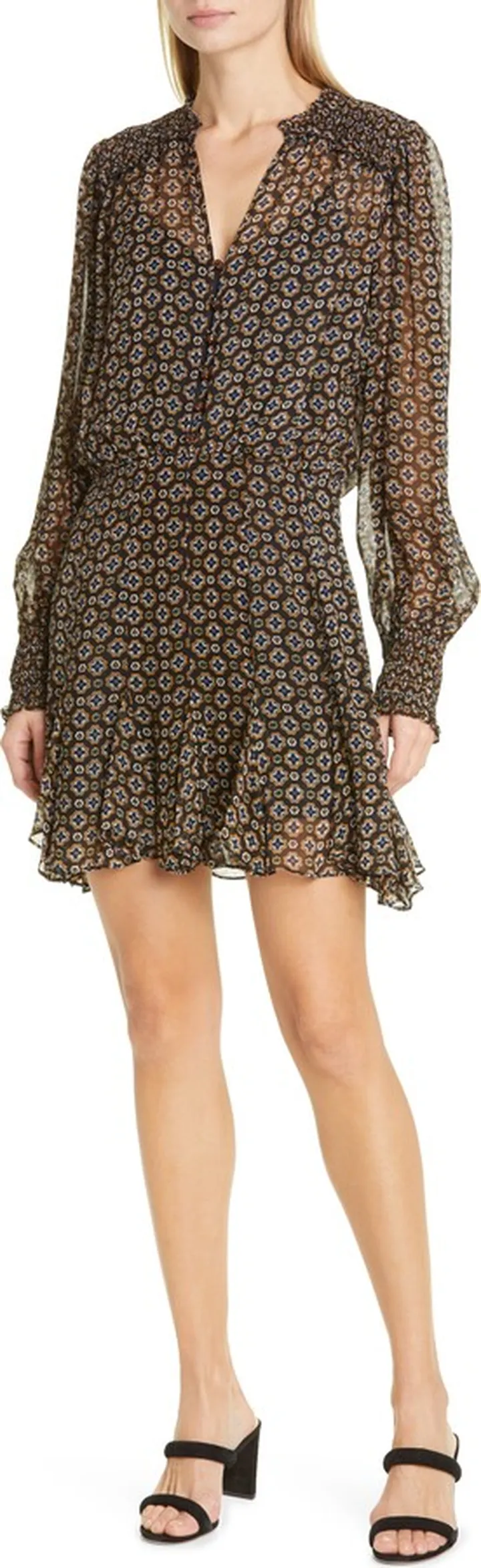 Sacchi Smocked Long Sleeve Minidress