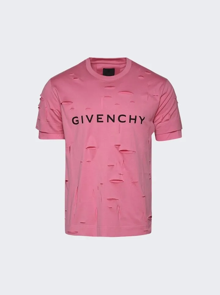 2 Layer Classic Fit Hole T-Shirt Bright Pink