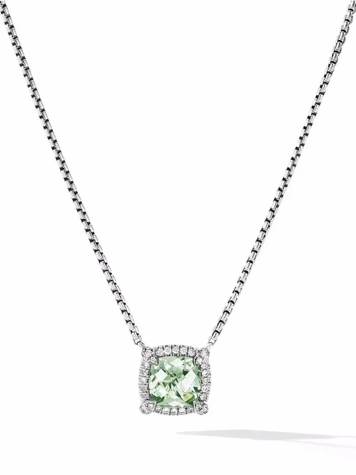 sterling silver Châtelaine prasiolite and diamond pendant necklace