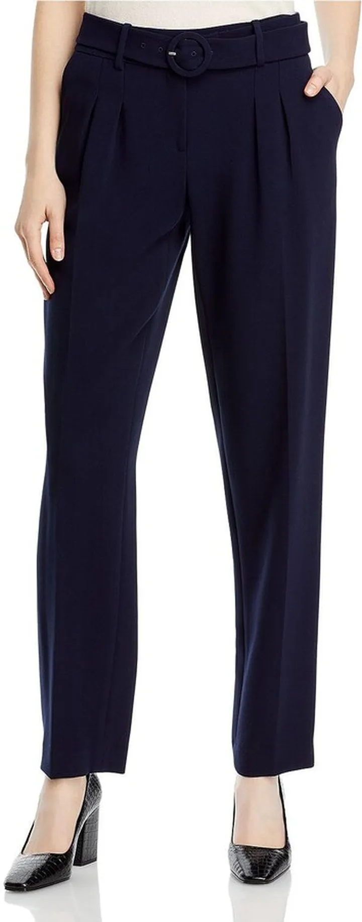 Womens Knit Pleated Straight Leg Pants