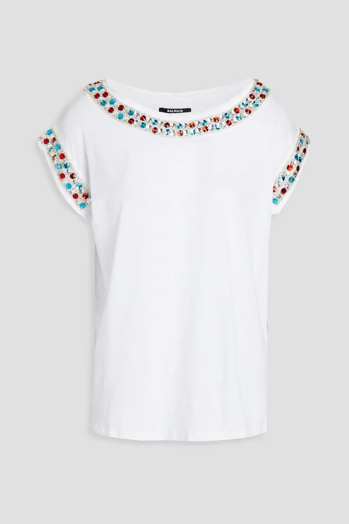 Embellished cotton-jersey T-shirt