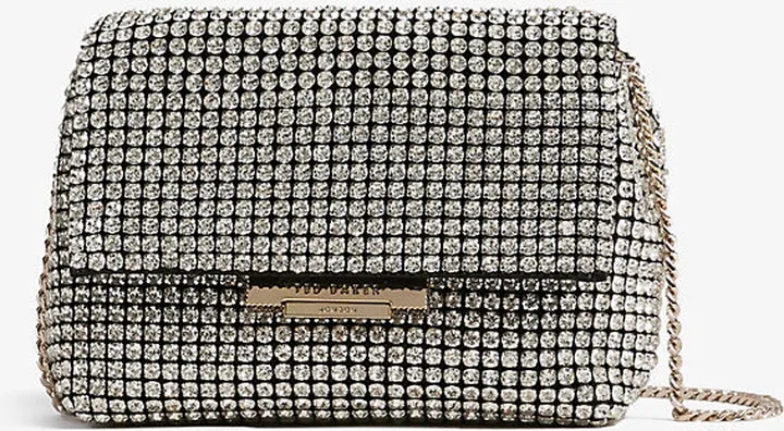 Womens Silver Crystal-embellished Woven Cross-body bag
