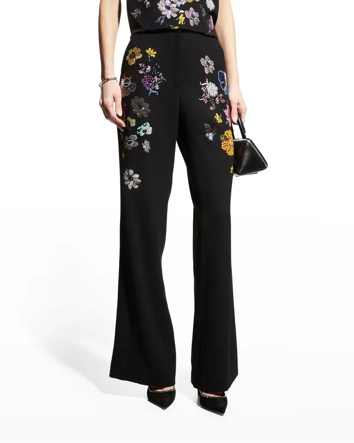 Mille Fleur Strass Wide-Leg Trousers