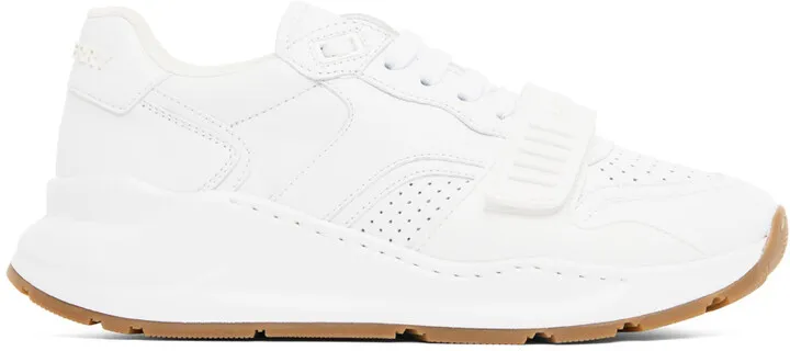 Burberry White Perforated Low-Top Sneakers