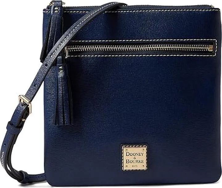 Dooney & Bourke Saffiano Double Zip Tassel Crossbody (Marine) Handbags