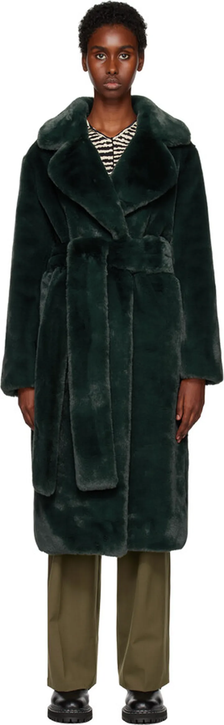 Proenza Schouler Green Proenza Schouler White Label Belted Faux-Fur Coat