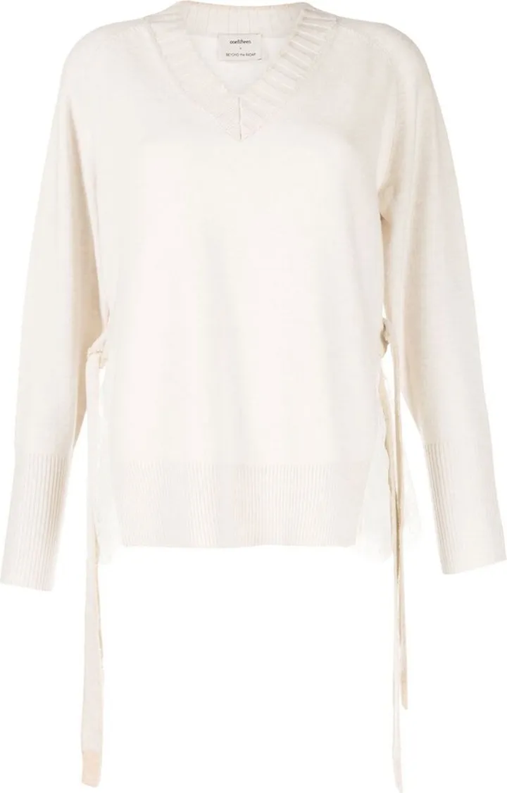 V-neck sheer-detail jumper