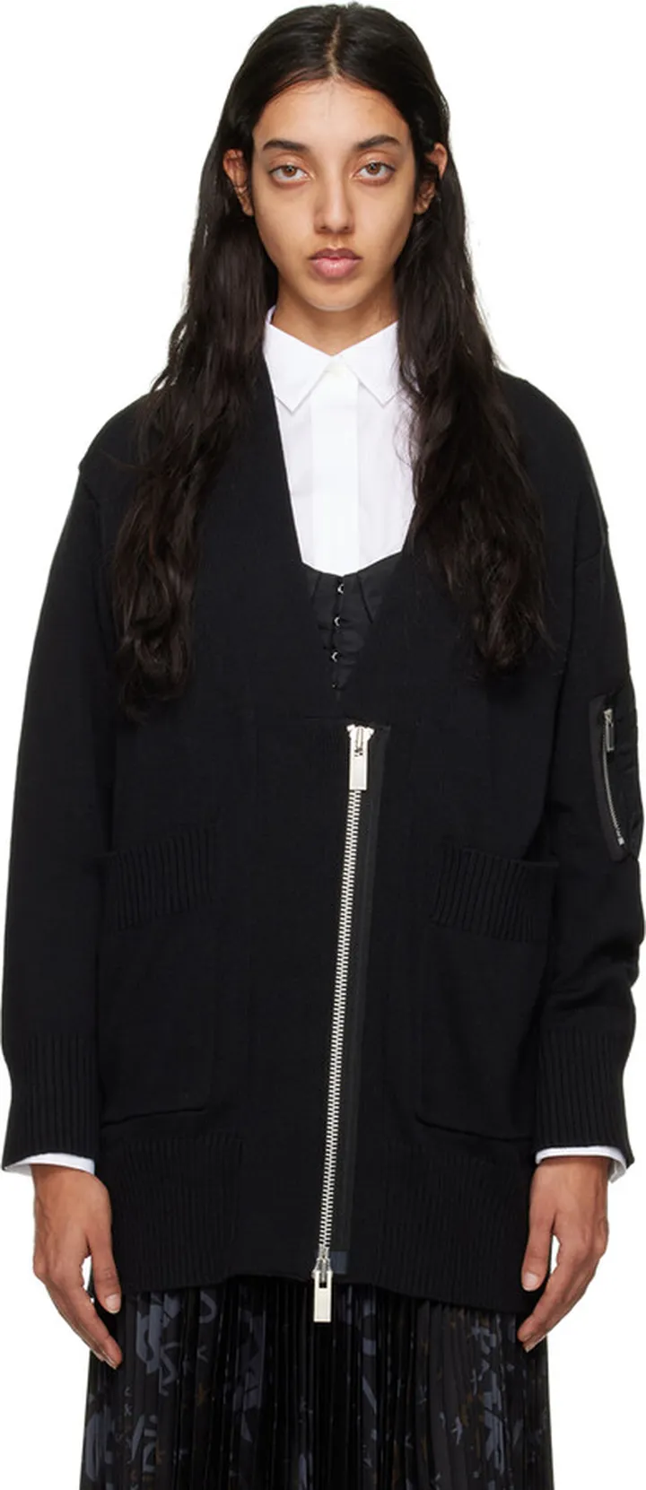 sacai Black Layered Cardigan