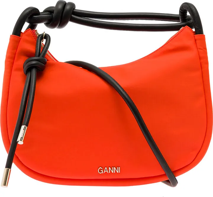 'knot Baguette' Orange Shoulder Bag With Knot Detail In Recycled Fabric And Leather Woman