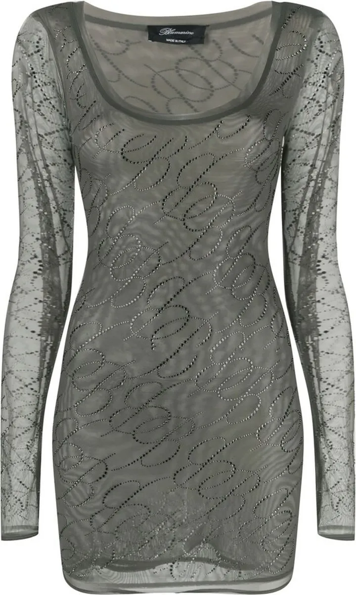 Gem-Embellished Mesh Mini Dress