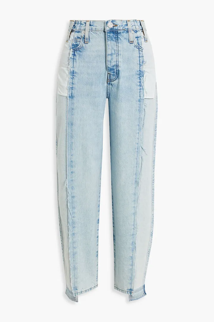 Barrel faded distressed high-rise tapered jeans