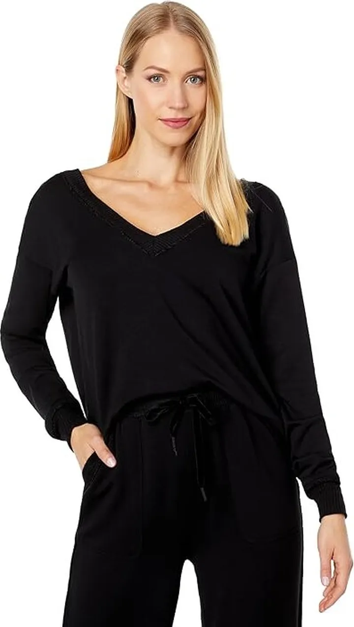 Splendid Cloudberry V-Neck Pullover (Black) Women's Clothing