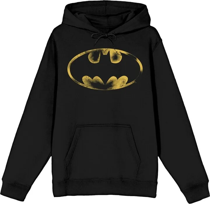 Batman Core Distressed Gold Bat Symbol Men’s Black Hoodie-Large