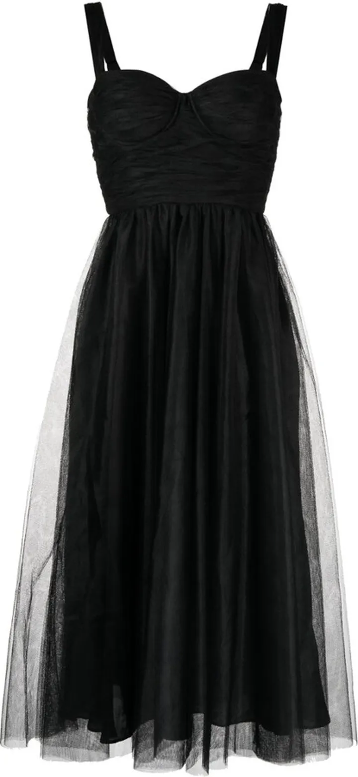 Tulle-Overlay Bustier-Neckline Dress