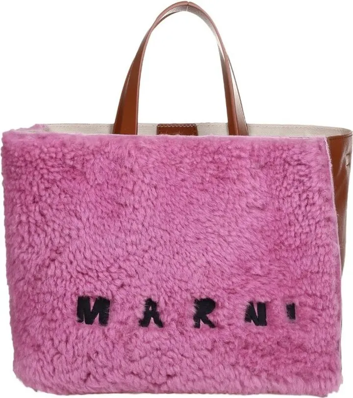 Marni Logo Embroidered Shearling Tote Bag
