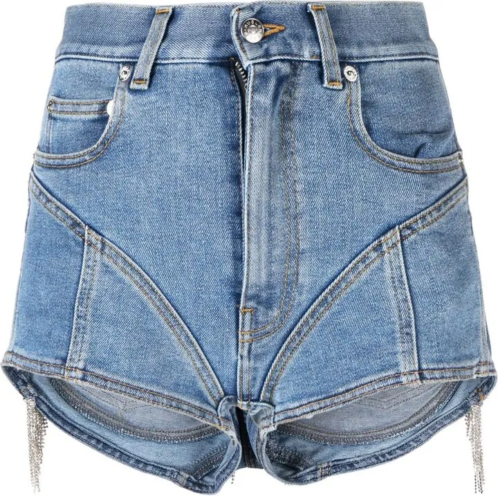 Blue Crystal Fringe Denim Shorts