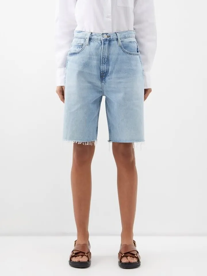 High-rise Bermuda Denim Shorts