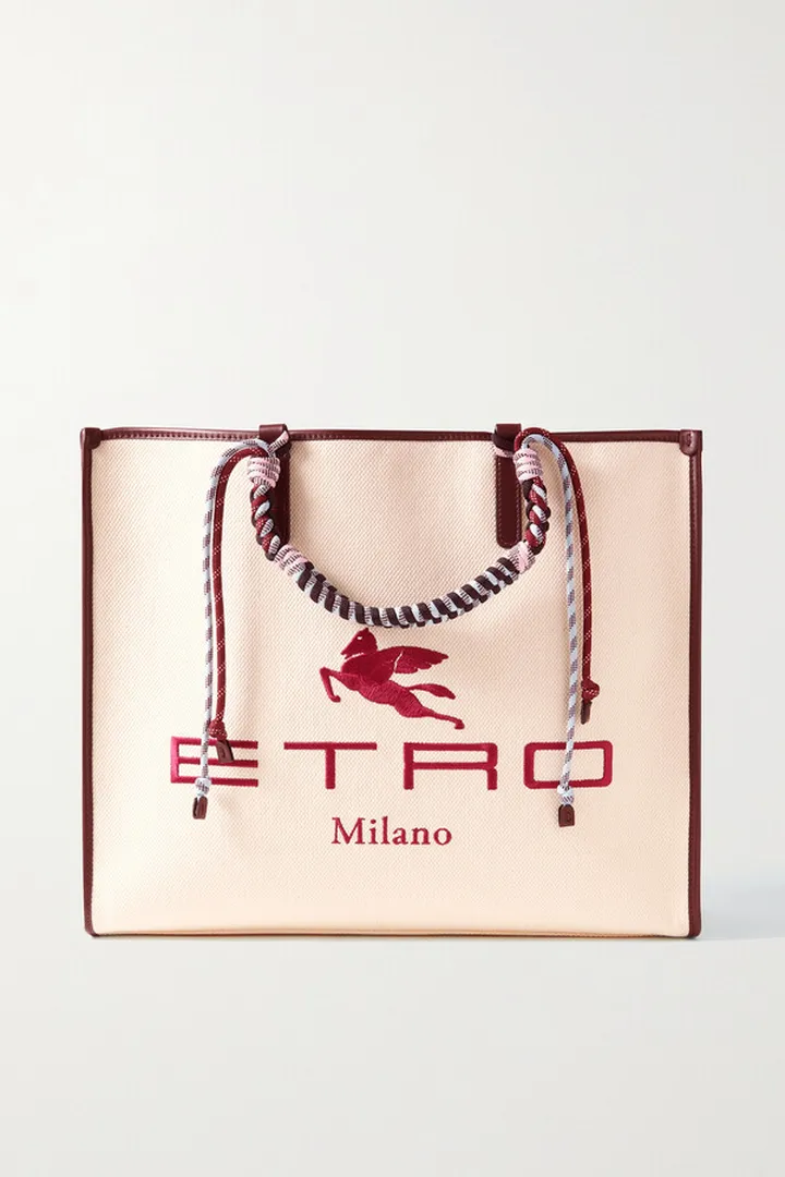 Etro - Globetrotter Leather-trimmed Embroidered Canvas Tote - Cream