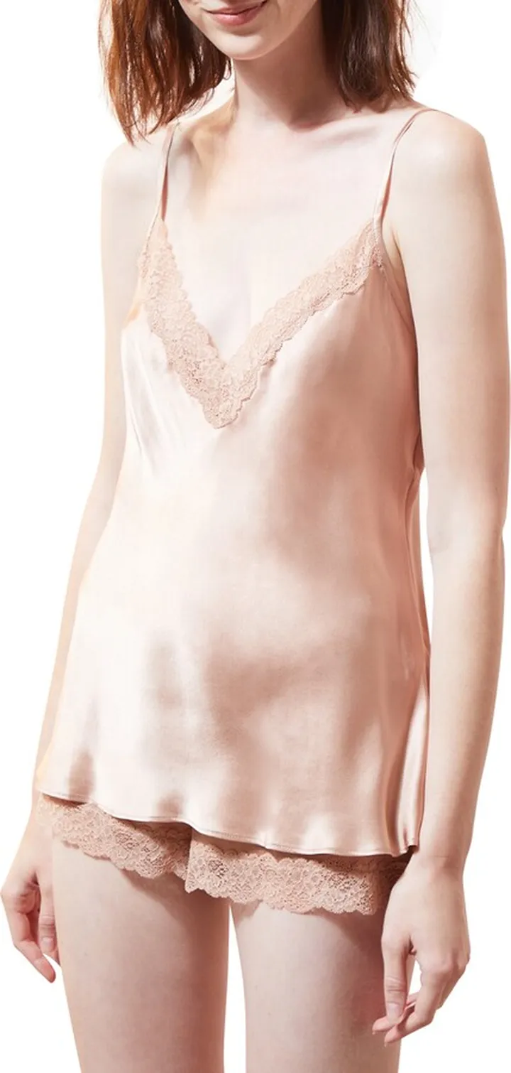 Milky Lace Trim Silk Camisole