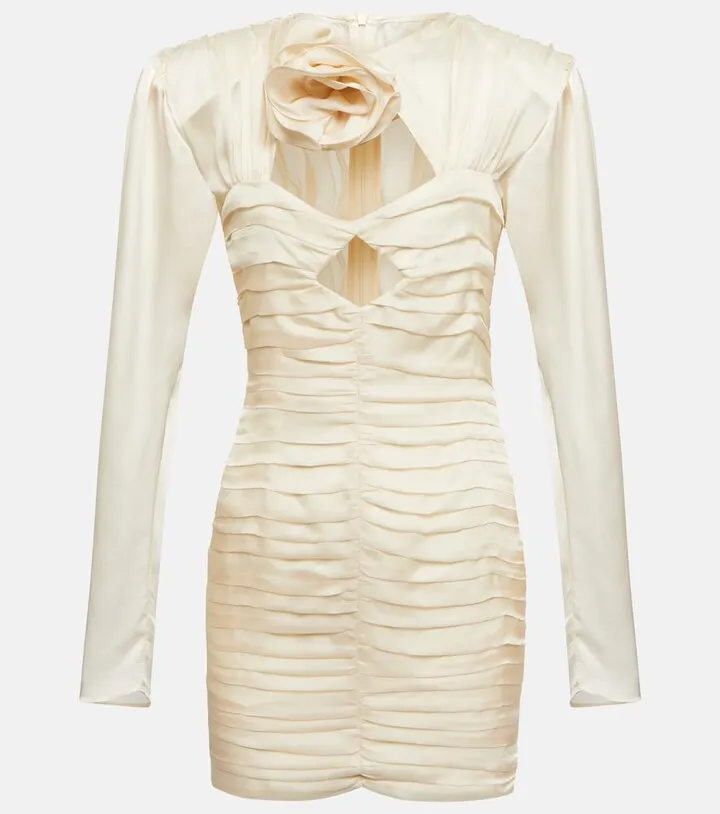 Floral applique silk satin minidress