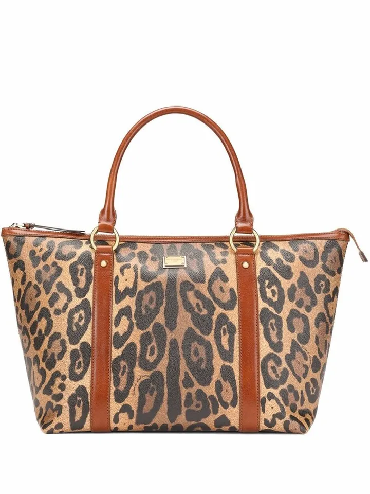 Leopard-Print Leather Tote Bag