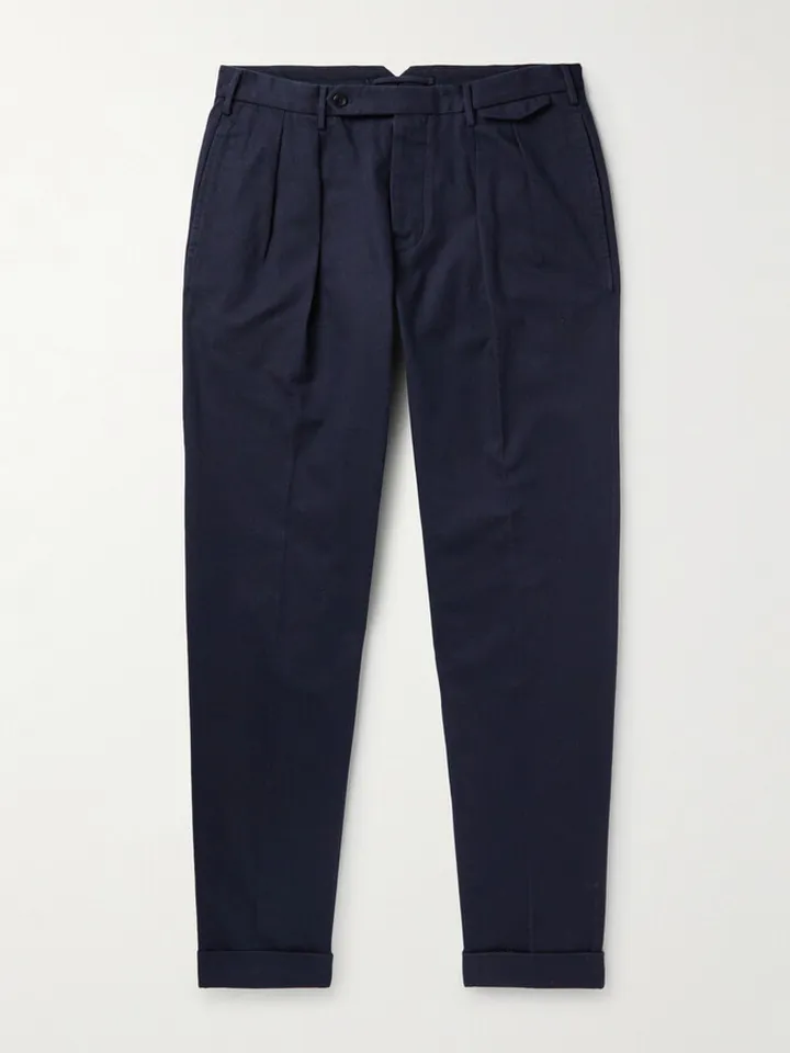 Straight-Leg Pleated Cotton Trousers