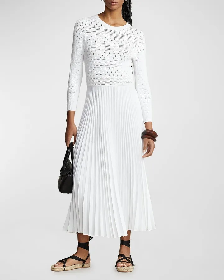 Hybrid Pointelle-Bodice Pleated Dress