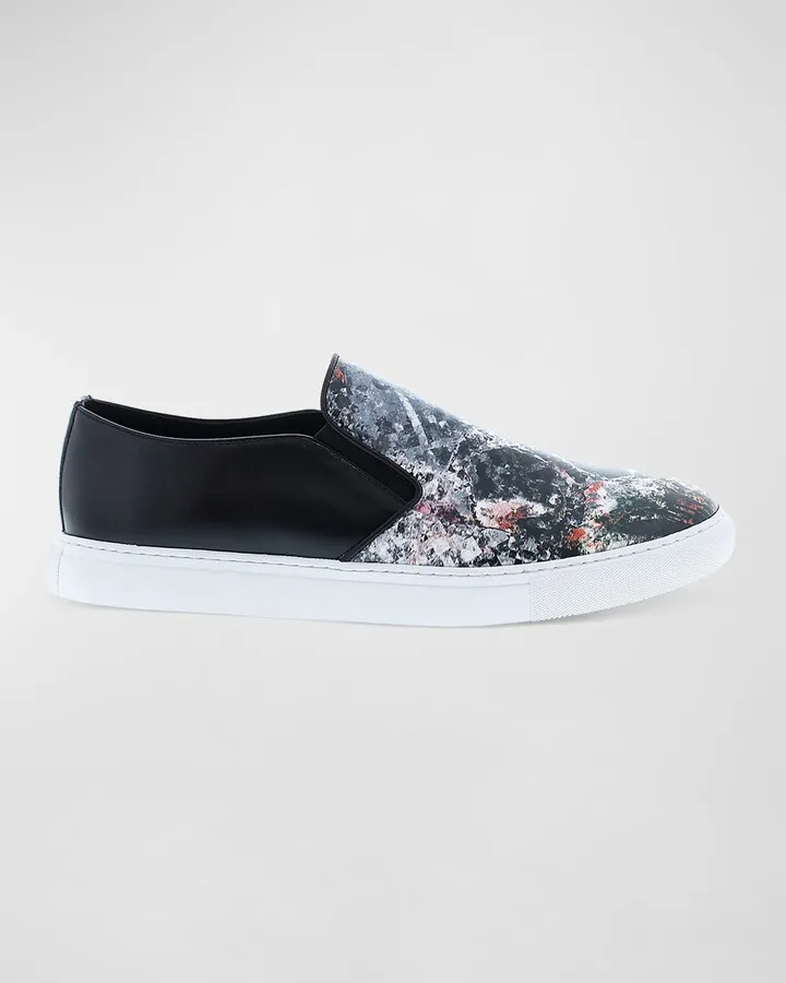 Men's Turney Skull-Print Leather Slip-On Sneakers