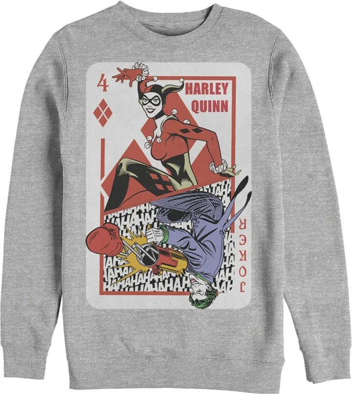 Men's Batman Harley Quinn Joker Poker Card Sweatshirt - Athletic Heather - 3X Large