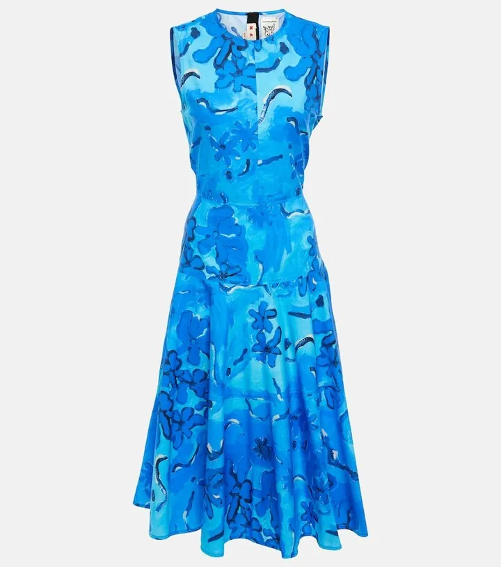 Printed cotton midi dress