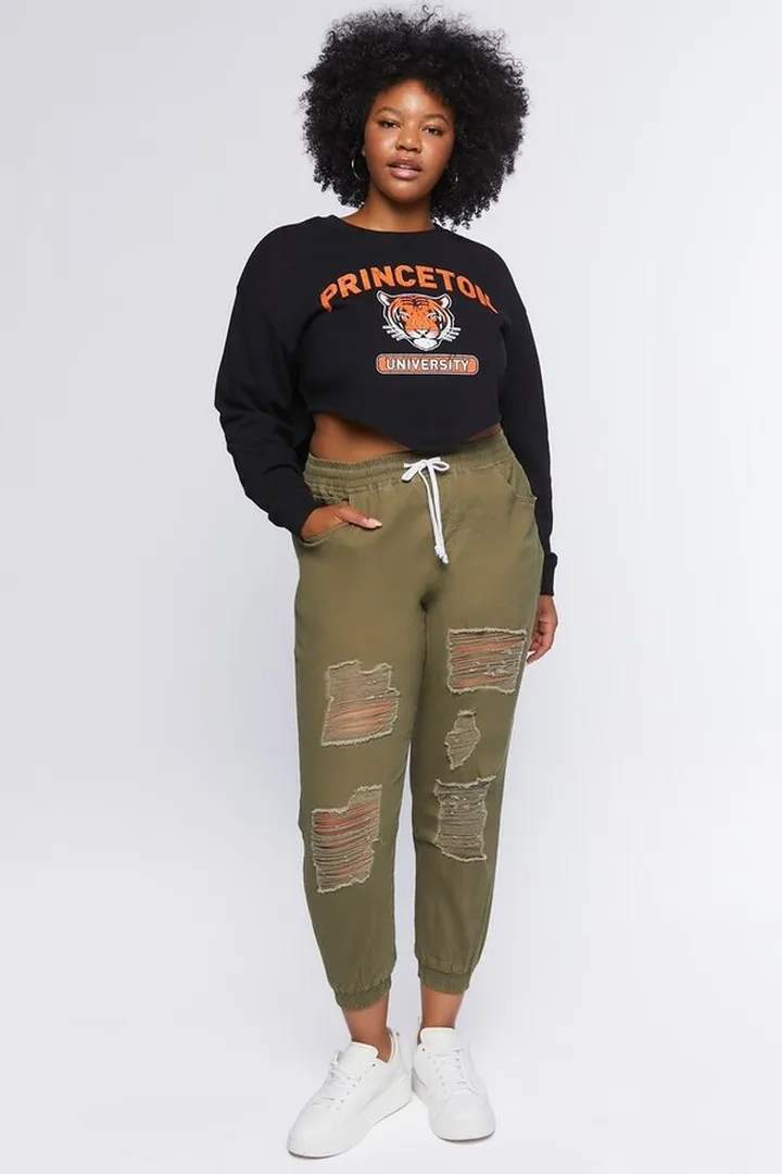 Plus Size Distressed Denim Joggers