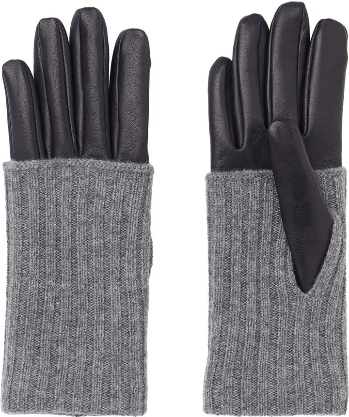 Ribbed-Detail Leather Gloves