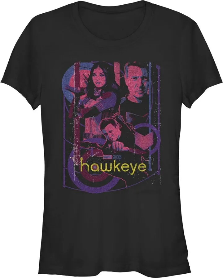 Junior's Marvel Hawkeye and Kate Bishop Distressed T-Shirt - Black - 2X Large