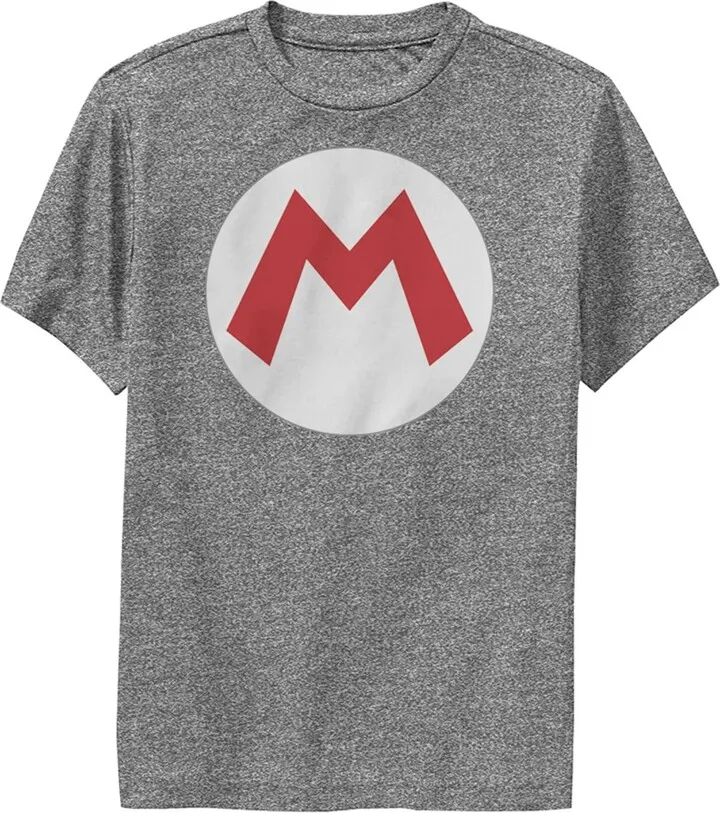 Boy's Nintendo Mario Circle Icon Performance Tee - Charcoal Heather - Medium