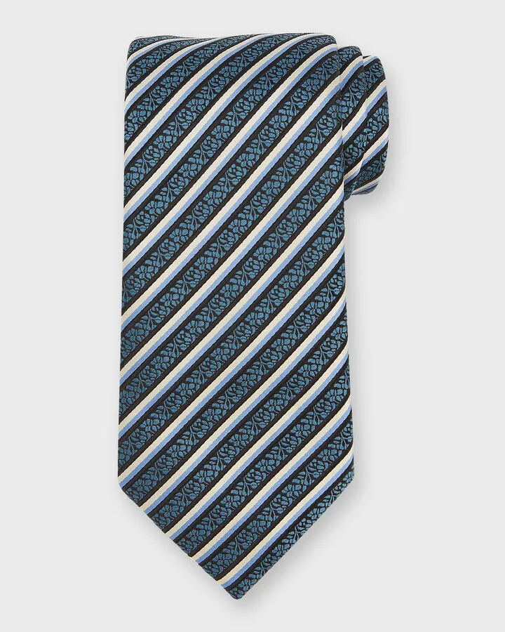 Men's Floral Stripe Jacquard Silk Tie