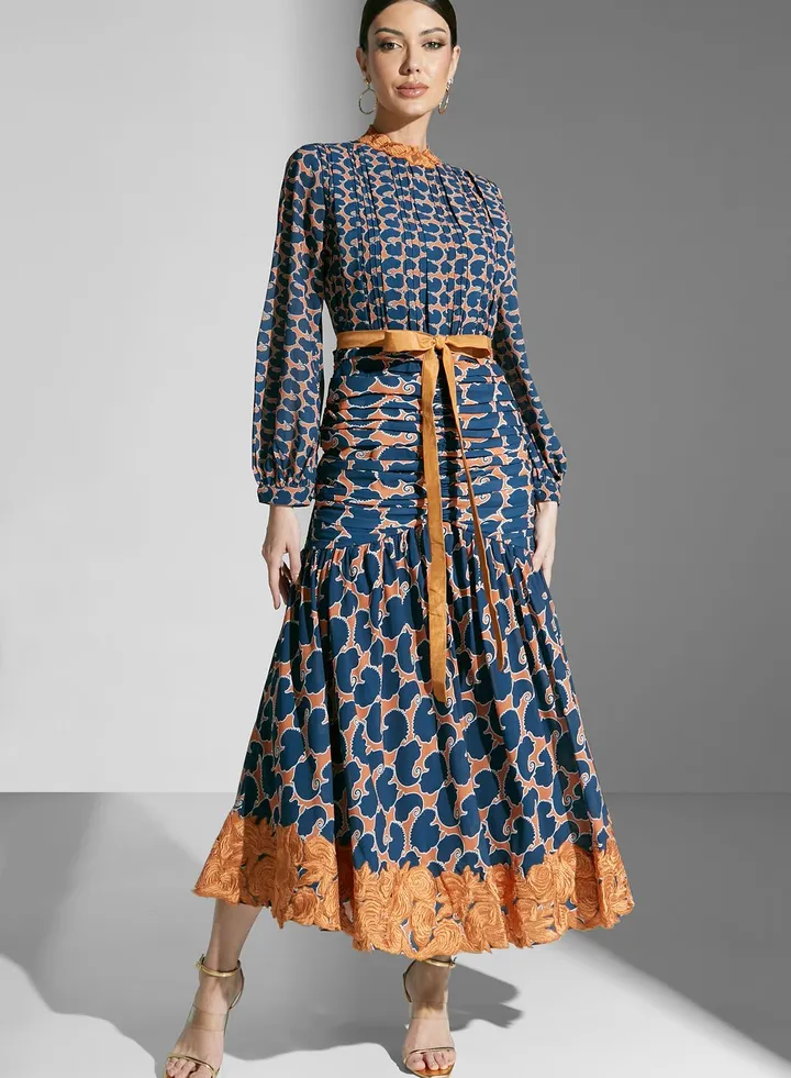 Floral Print Tiered Belted Dress