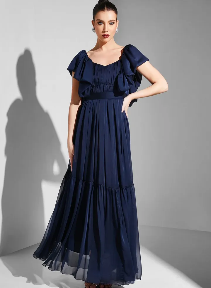 Flared Sleeve Plisse Dress