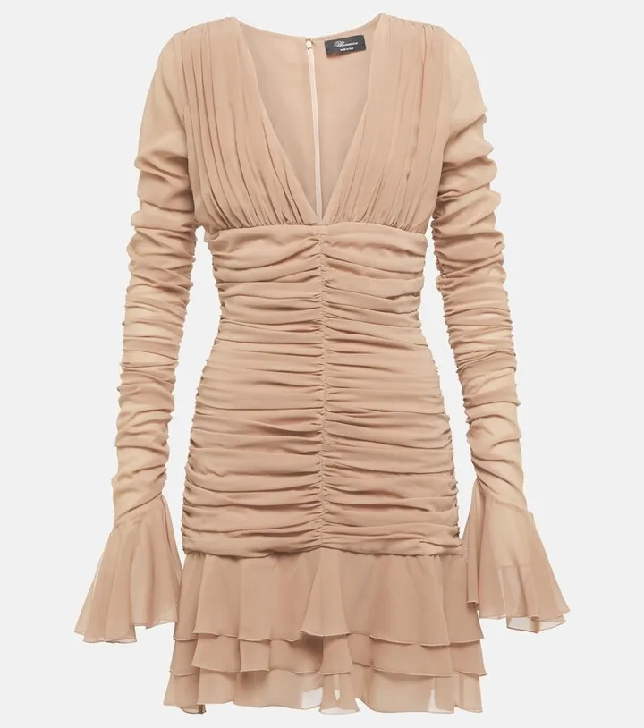 Ruched silk-blend minidress