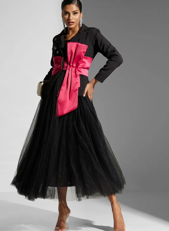 Belted Tiered Embellished Dress